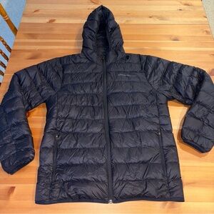 Eddie Bauer EB650 Hooded Quilted Puffer Full Zip Down Jacket Black Size Medium